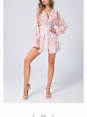 Multicolor Striped V-Neck Smocked Waist Mini Dress